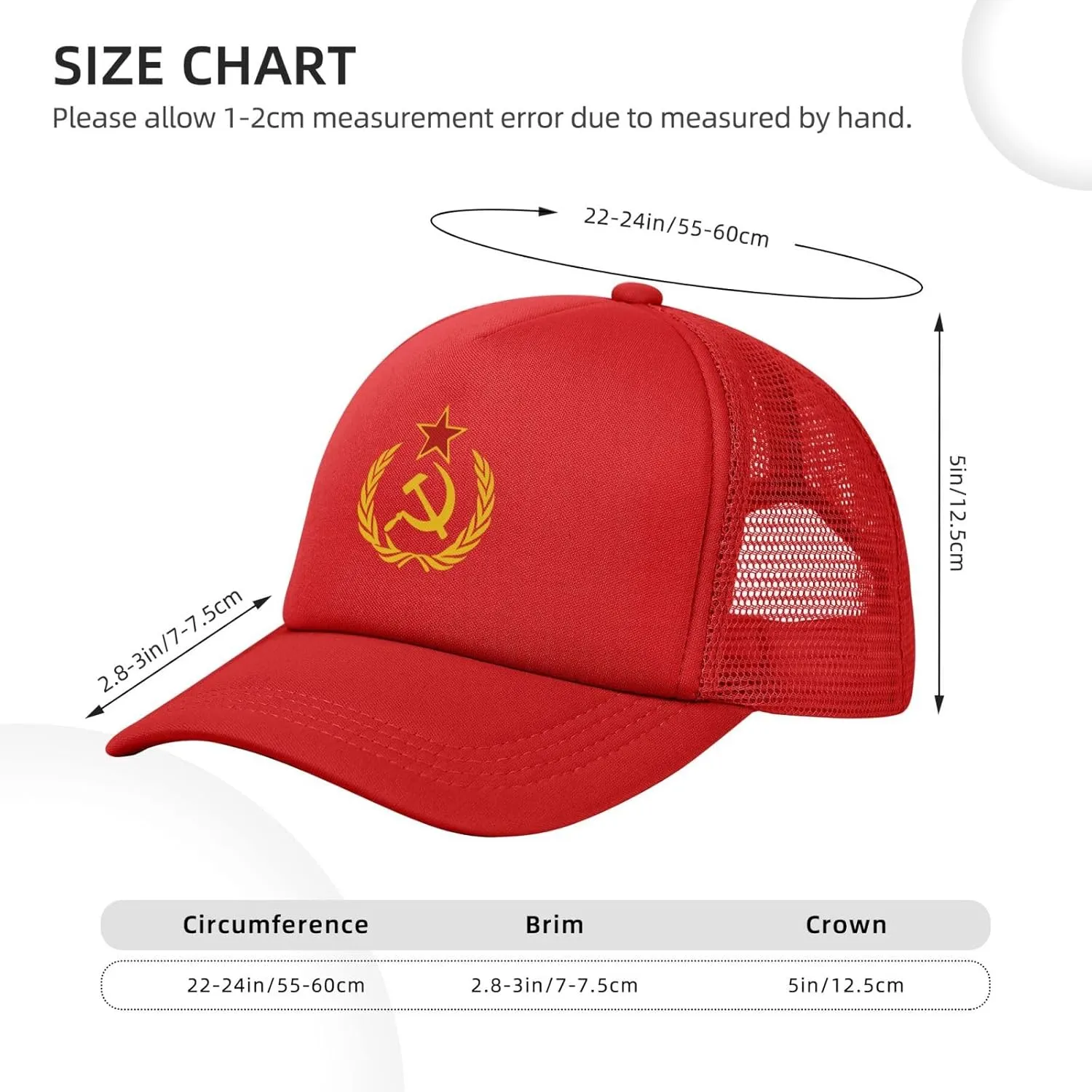 USSR Hammer & Sickle Trucker Cap Adjustable Solid Color Mesh Baseball Cap for Men Women Black