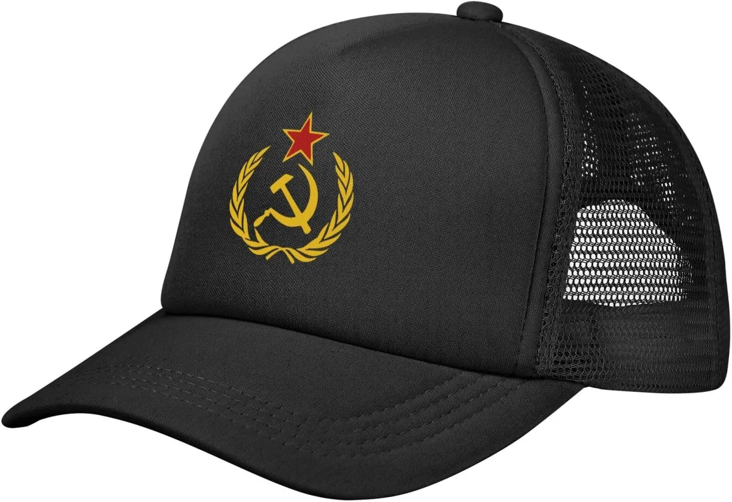 USSR Hammer & Sickle Trucker Cap Adjustable Solid Color Mesh Baseball Cap for Men Women Black