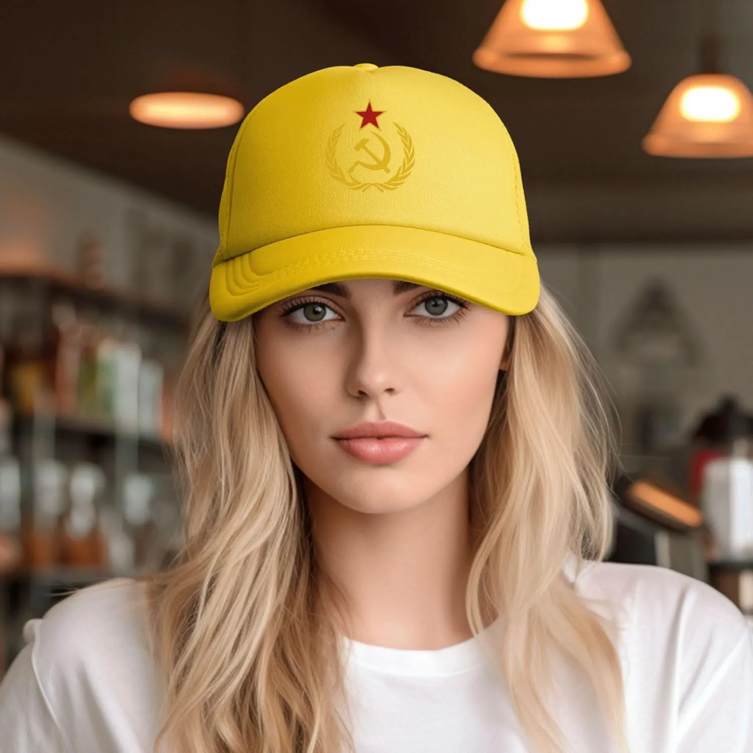 USSR Hammer & Sickle Trucker Cap Adjustable Solid Color Mesh Baseball Cap for Men Women Black