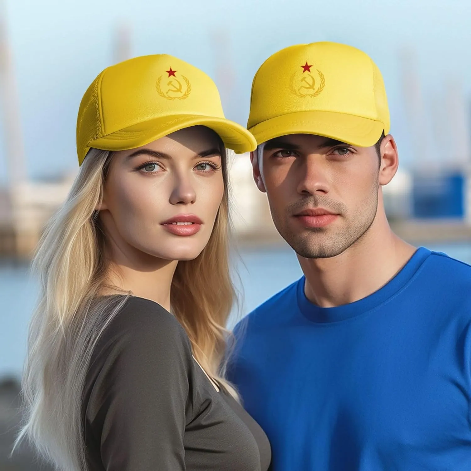 USSR Hammer & Sickle Trucker Cap Adjustable Solid Color Mesh Baseball Cap for Men Women Black