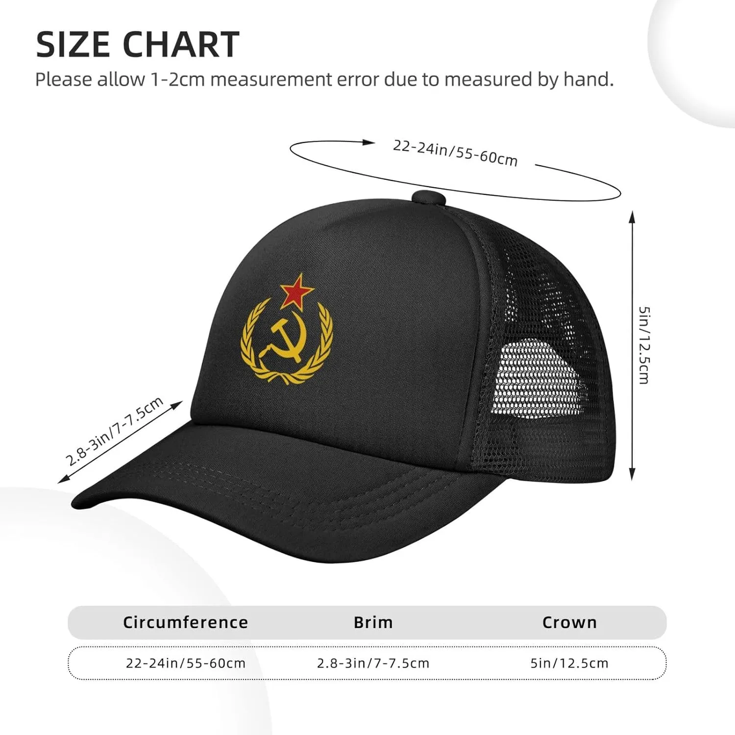 USSR Hammer & Sickle Trucker Cap Adjustable Solid Color Mesh Baseball Cap for Men Women Black