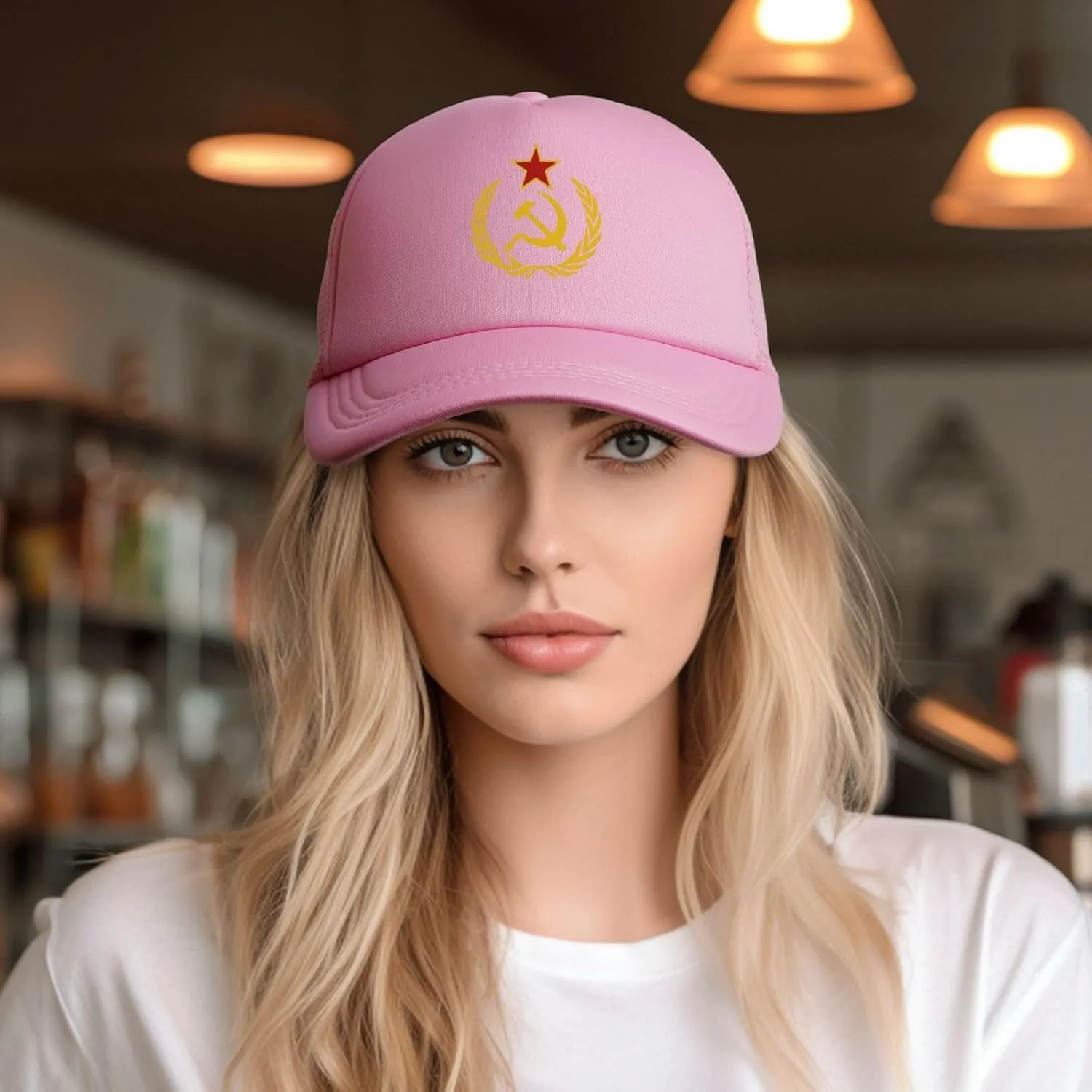 USSR Hammer & Sickle Trucker Cap Adjustable Solid Color Mesh Baseball Cap for Men Women Black