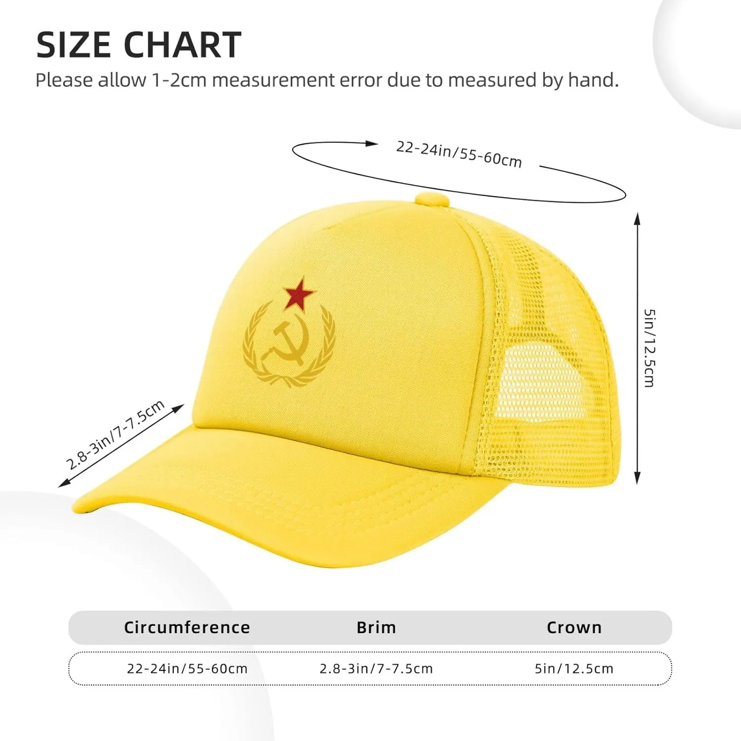 USSR Hammer & Sickle Trucker Cap Adjustable Solid Color Mesh Baseball Cap for Men Women Black