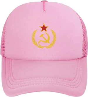 USSR Hammer & Sickle Trucker Cap Adjustable Solid Color Mesh Baseball Cap for Men Women Black
