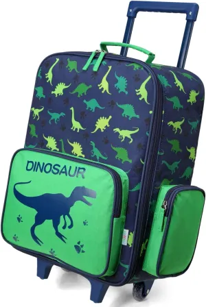 VASCHY Rolling Luggage for Kids, Cute Travel Carry on Suitcase for Boys Toddlers/Children with Wheels 18inch Dinosaur