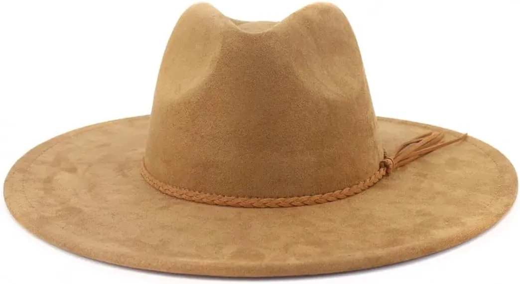 Vegan Suede Hat Wide Brim Fedora Autumn Winter Jazz Classic Church Hat