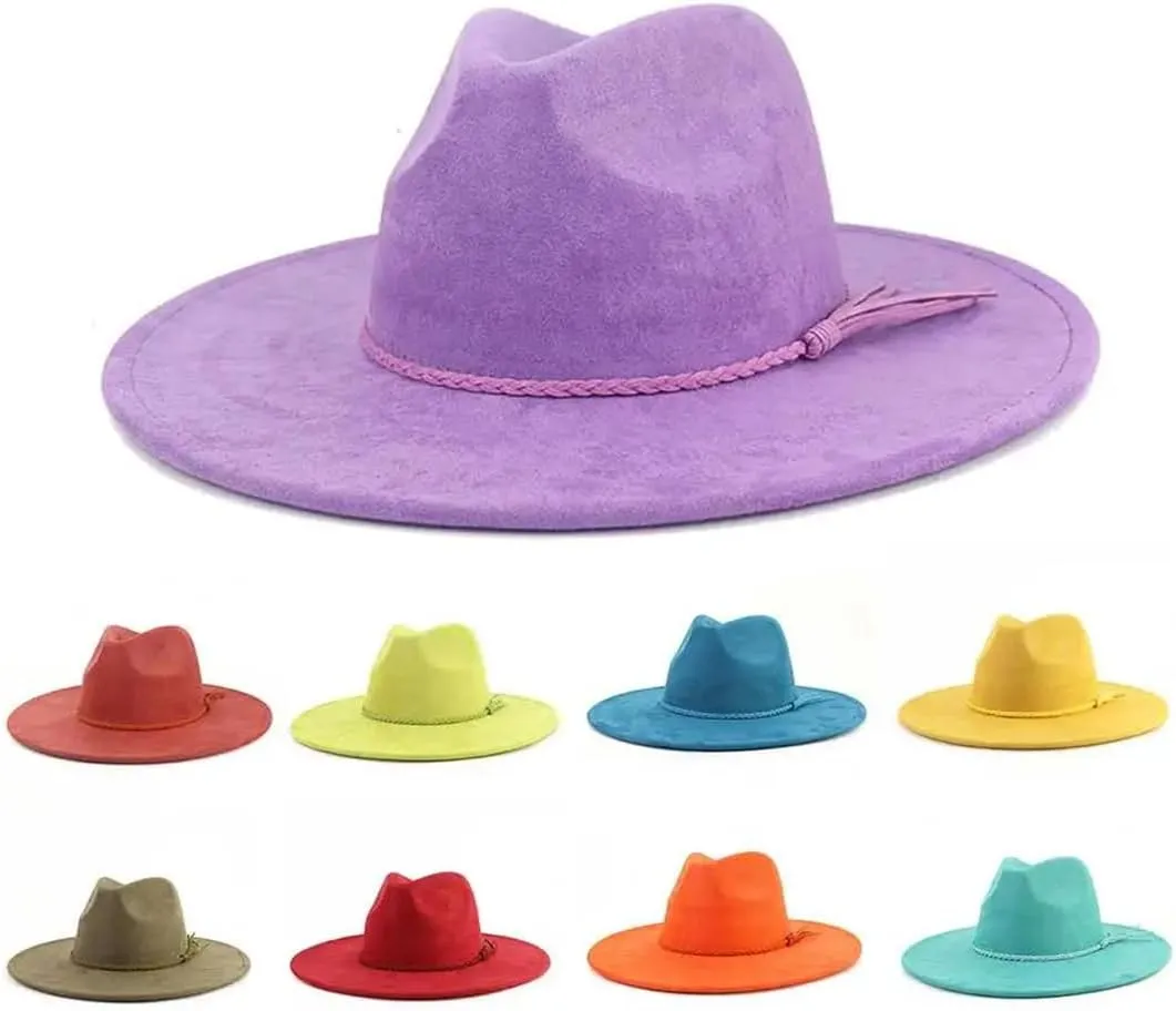 Vegan Suede Hat Wide Brim Fedora Autumn Winter Jazz Classic Church Hat
