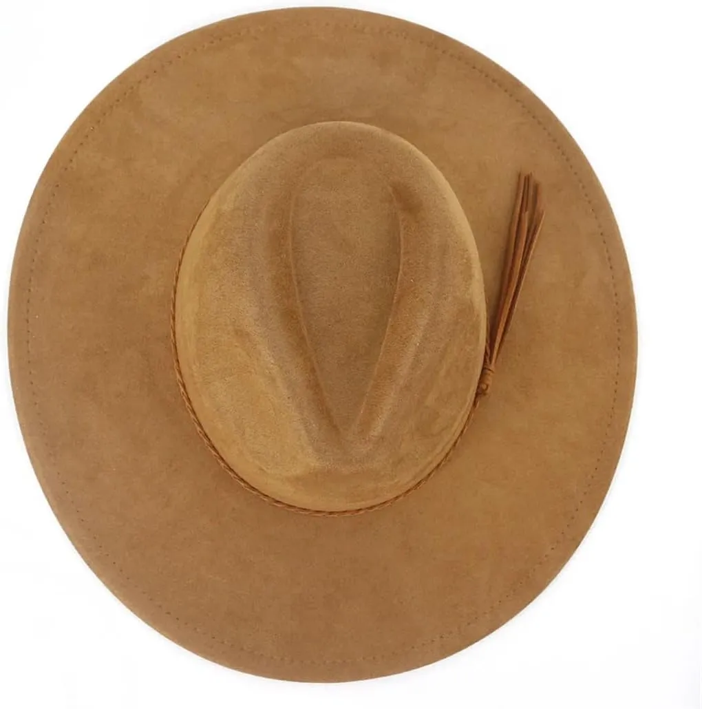 Vegan Suede Hat Wide Brim Fedora Autumn Winter Jazz Classic Church Hat
