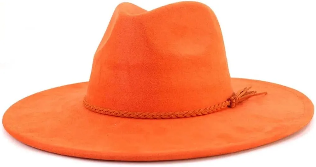 Vegan Suede Hat Wide Brim Fedora Autumn Winter Jazz Classic Church Hat