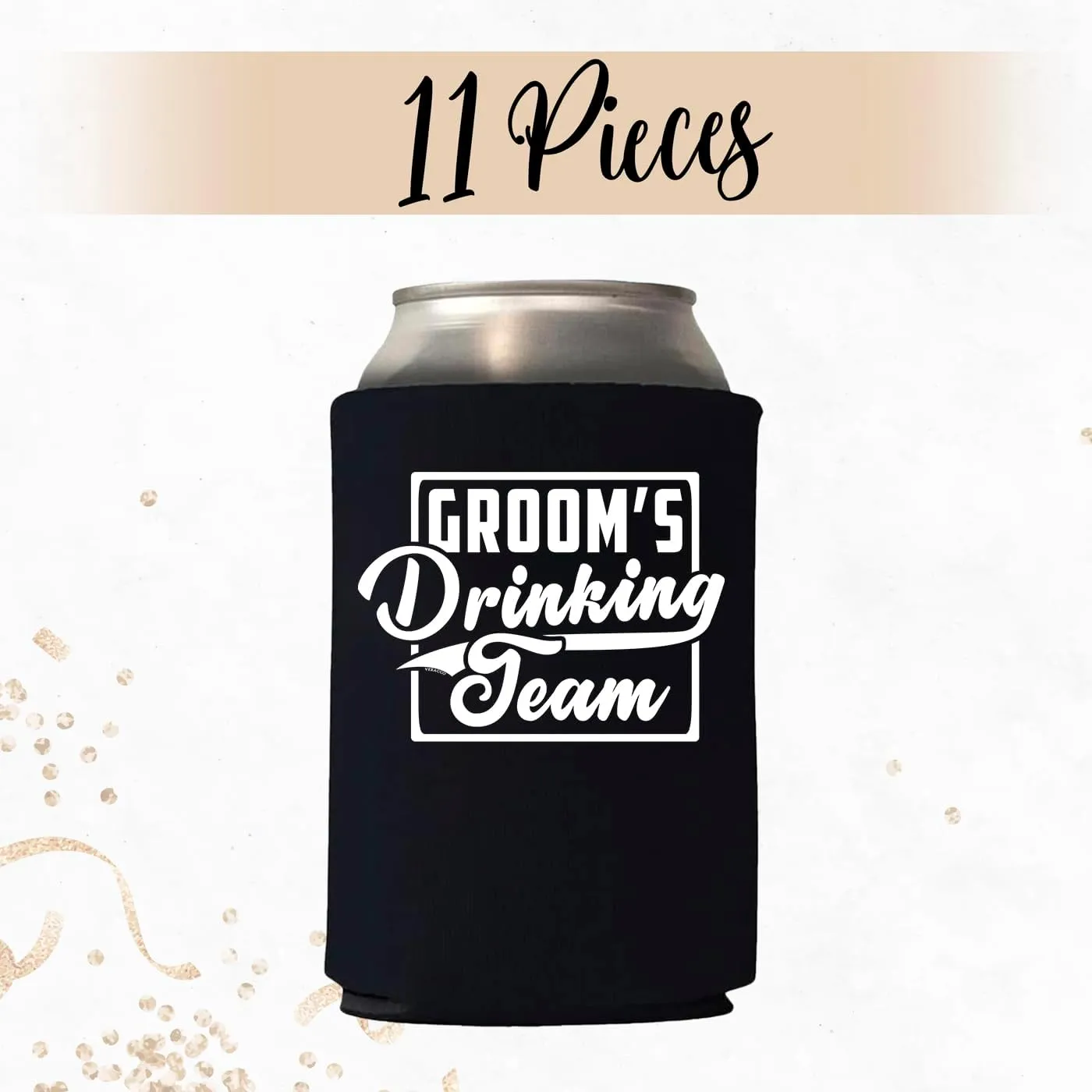 Veracco Groom's Drinking Team Can Coolie Holder Bachelor Party Wedding Favors Gift For Groomsmen Proposal (12, Wht Groom, Blk DT)