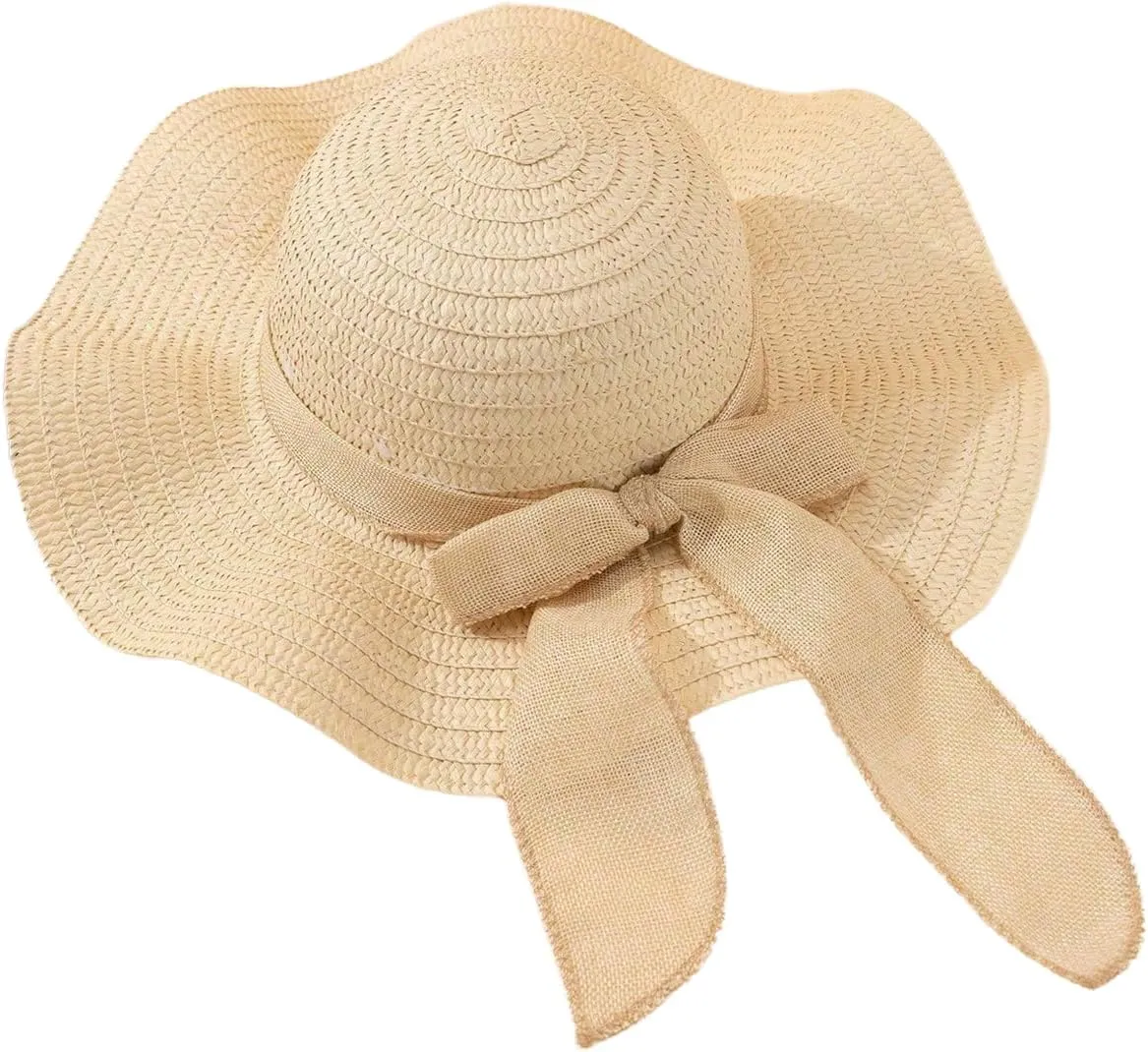 Verdusa Women's Striped Bow Straw Sun Hat Wide Brim Boho Beach Hats