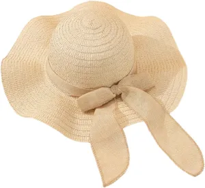 Verdusa Women's Striped Bow Straw Sun Hat Wide Brim Boho Beach Hats