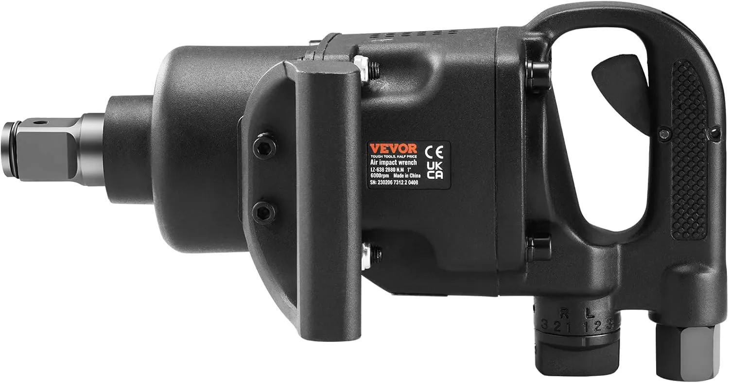 VEVOR 1 Inch Air Impact Wrench, Up to 2730 ft-lbs Reverse Torque Output 1" Pneumatic Impact Gun Lightweight w/ 2 Handles for Heavy Duty Repairs and Maintenance