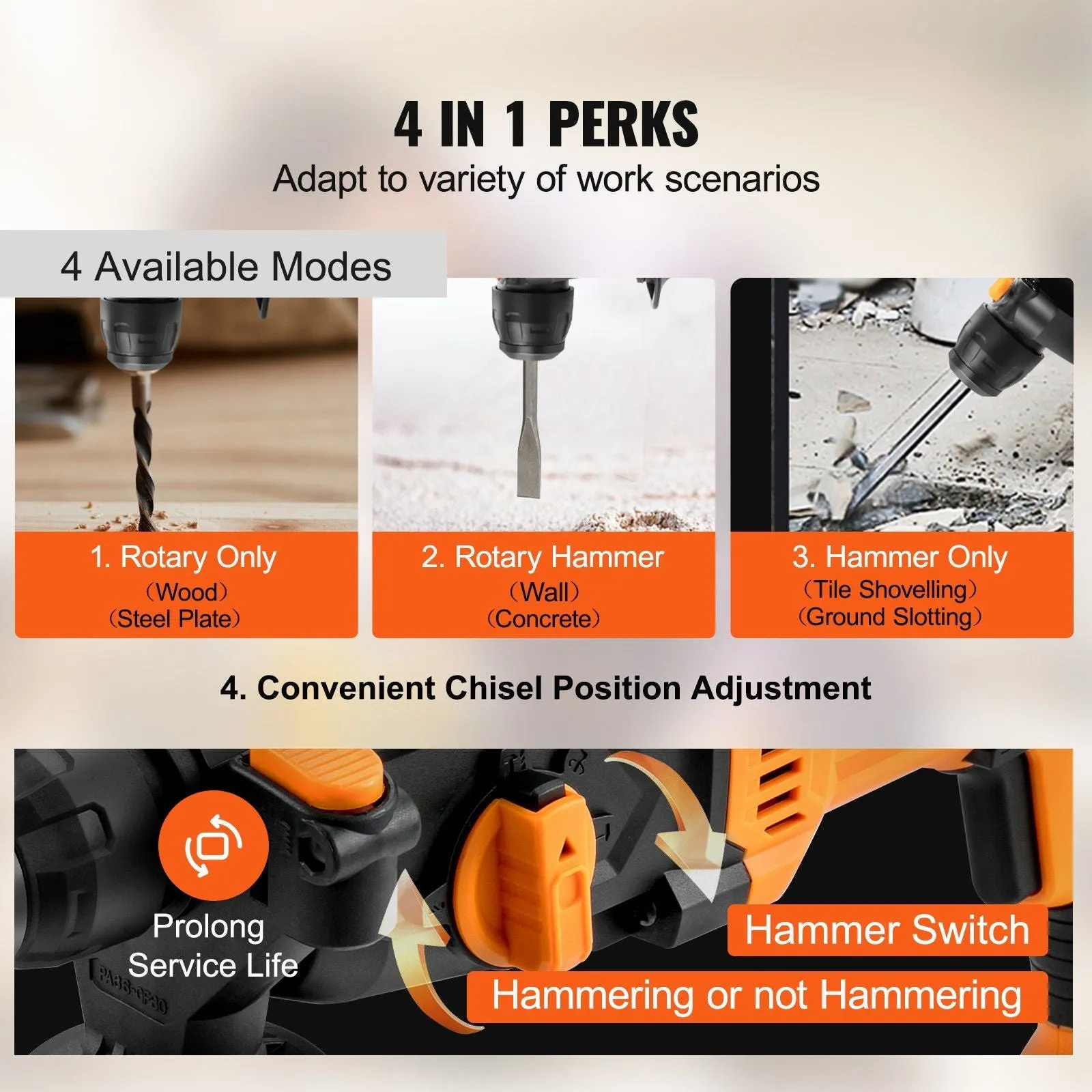 VEVOR 800W Multi-Function Rotary Hammer