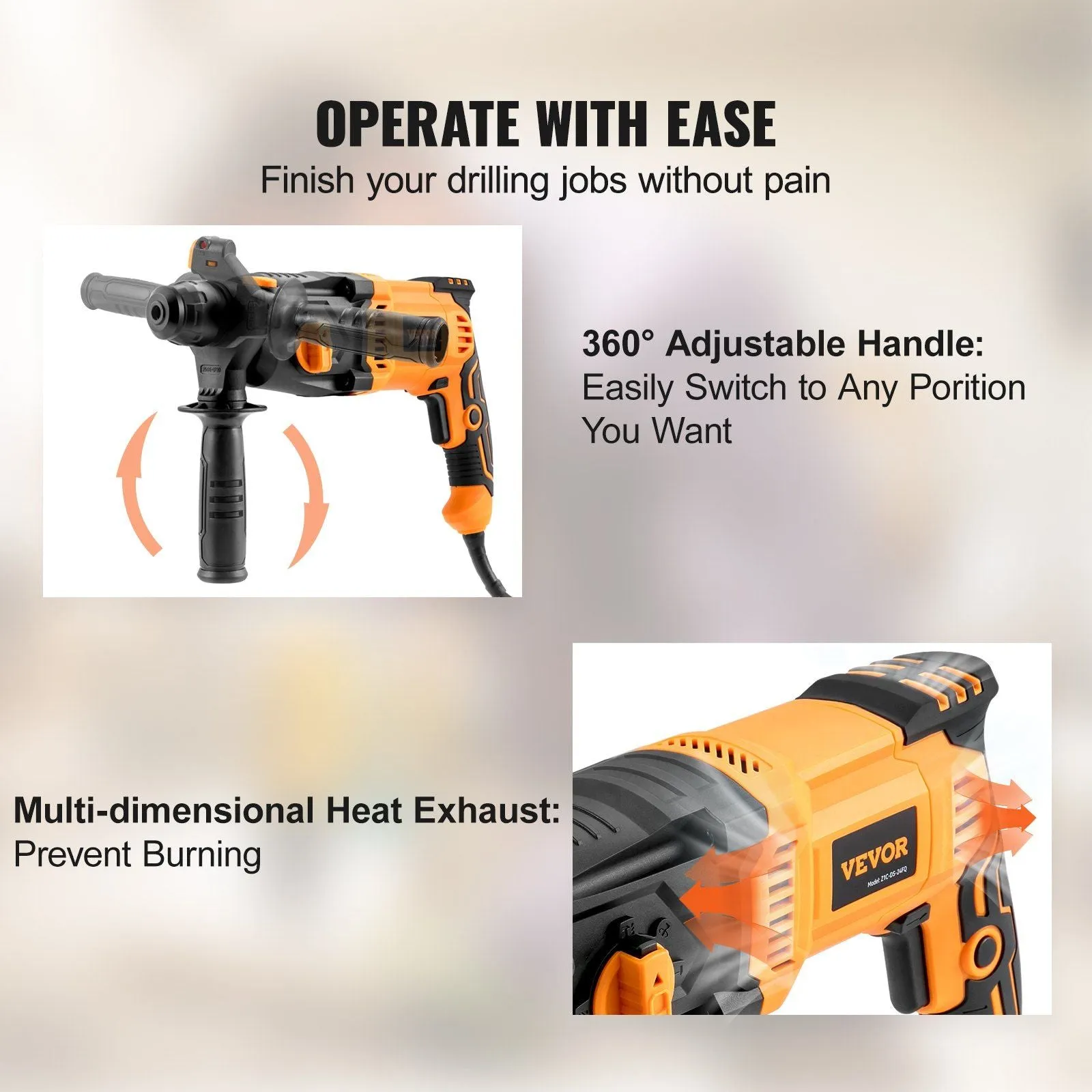 VEVOR 800W Multi-Function Rotary Hammer