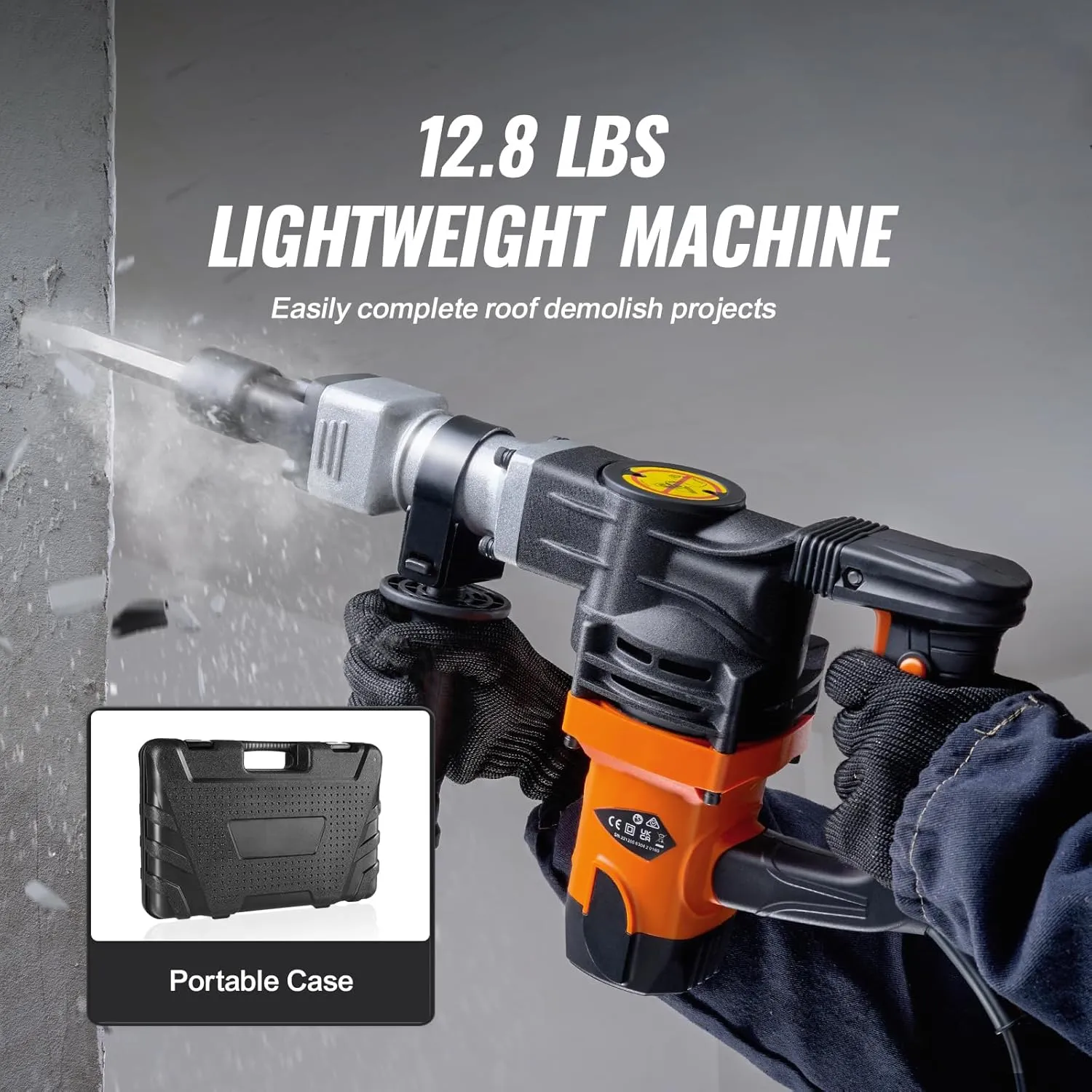VEVOR Demolition Jack Hammer, MAX 1400W Electric Jackhammer Heavy Duty, 2900 BPM Concrete Breaker, 2pcs Chisels Bits Chipping with Case, Gloves
