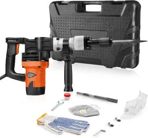 VEVOR Demolition Jack Hammer, MAX 1400W Electric Jackhammer Heavy Duty, 2900 BPM Concrete Breaker, 2pcs Chisels Bits Chipping with Case, Gloves