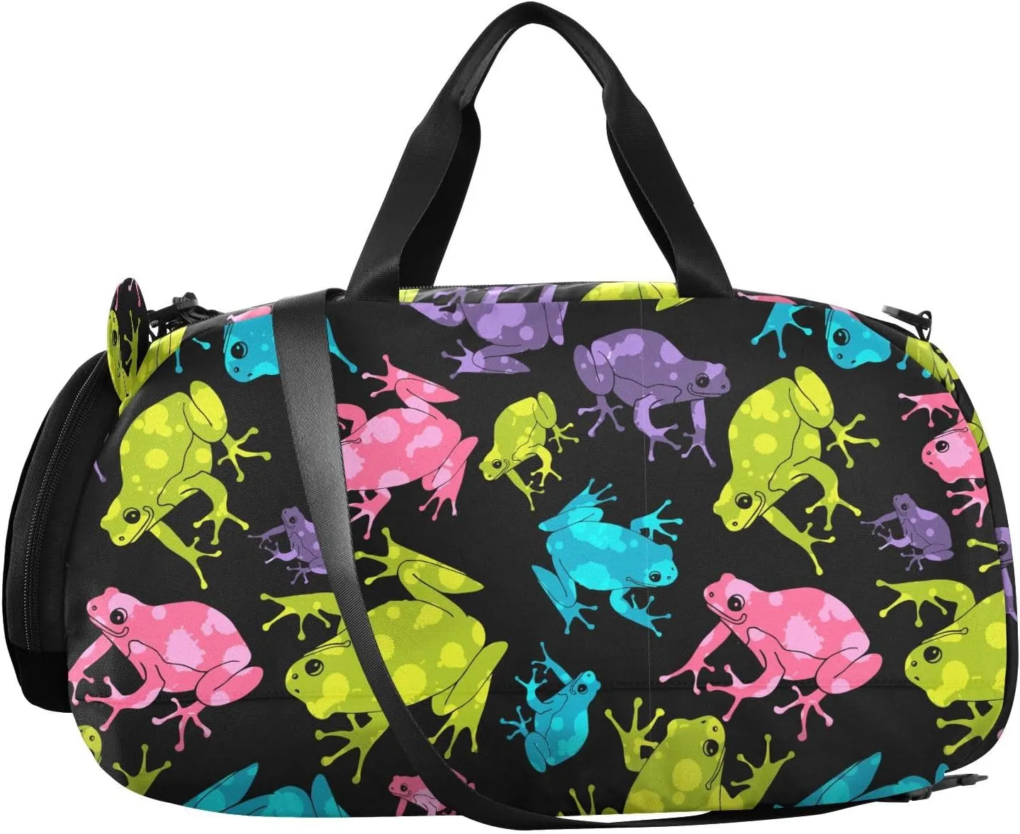 VIGTRO Colorful Cute Frog Pattern Kids Overnight Travel Duffel Bag Sport Gym Bag for Boys Girls with Shoe Compartment, Carry On Weekender Luggage Bag for Dance Swim Yoga