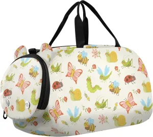 VIGTRO Insects Bees Butterflies Ladybugs Kids Overnight Travel Duffel Bag Sport Gym Bag for Boys Girls with Shoe Compartment, Carry On Weekender Luggage Bag for Dance Swim Yoga