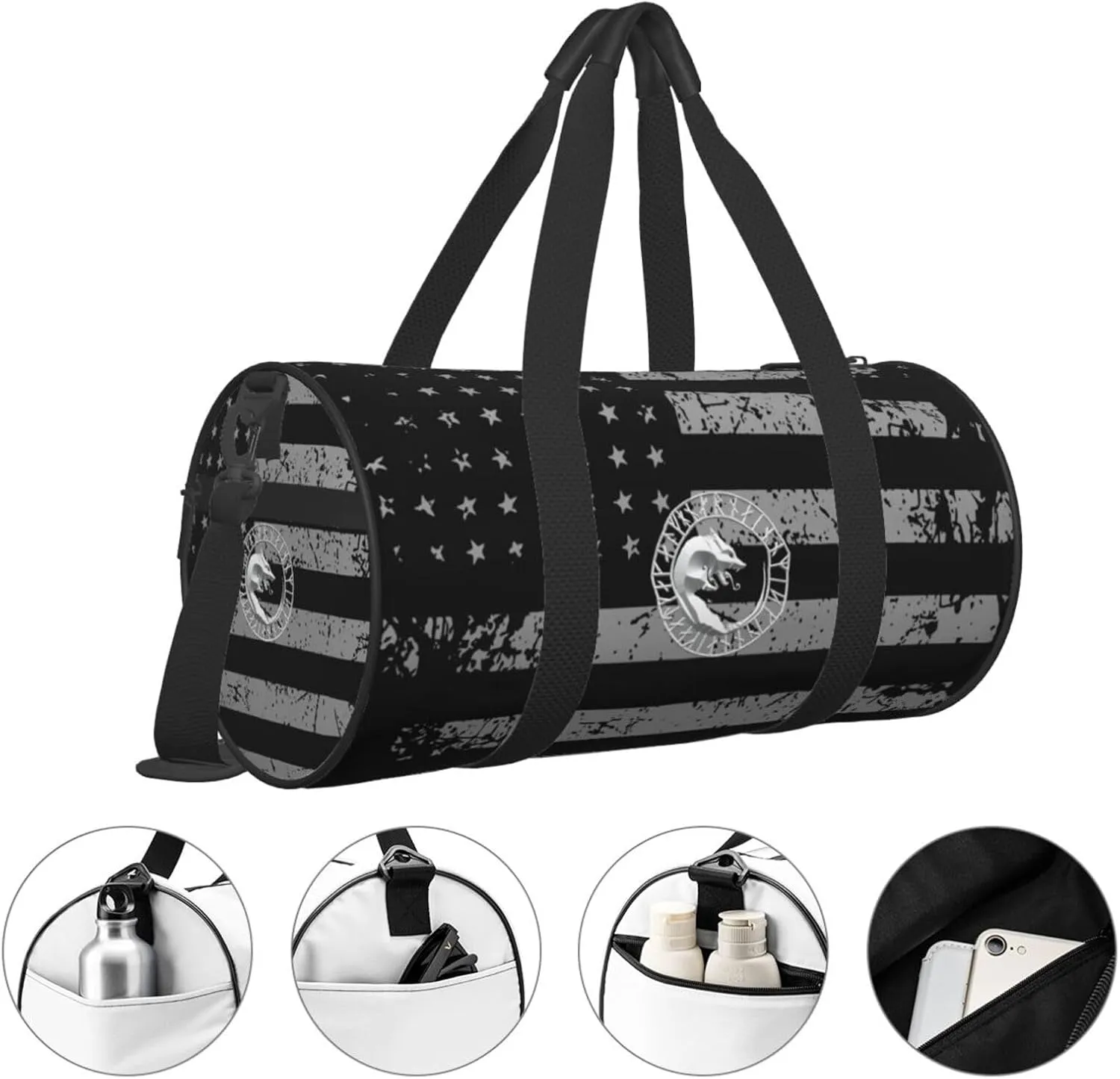 Viking Norse Wolf Travel Luggage Duffel Bag Sports Rolling Foldable Duffel Bag, Black