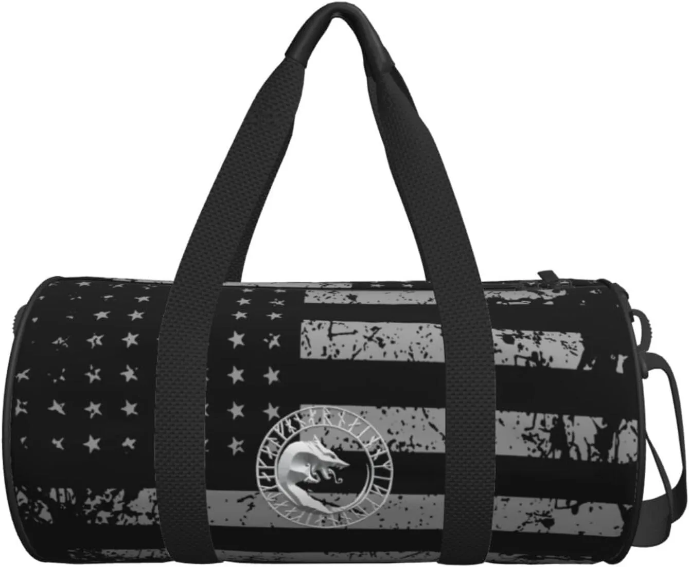 Viking Norse Wolf Travel Luggage Duffel Bag Sports Rolling Foldable Duffel Bag, Black