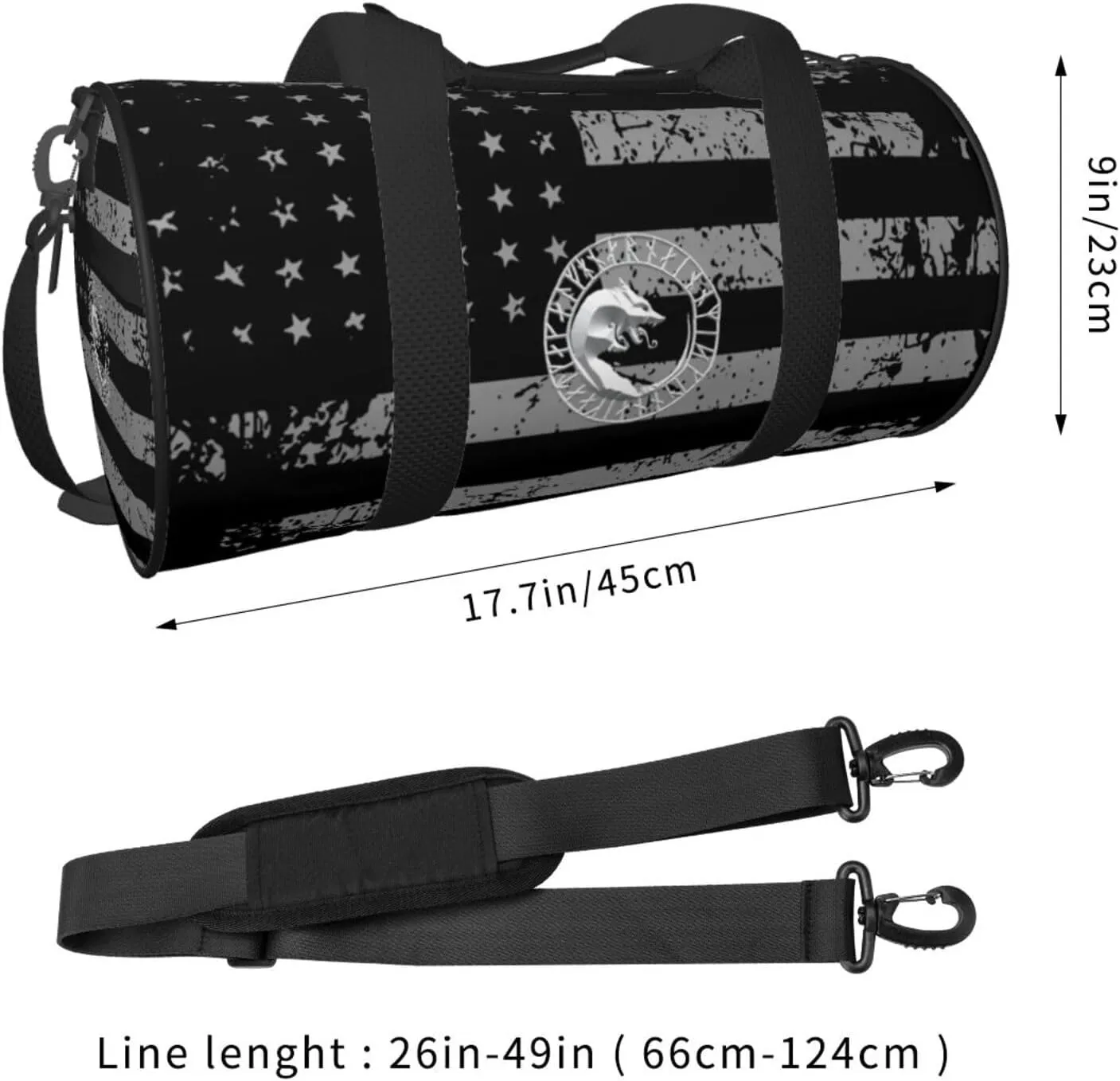 Viking Norse Wolf Travel Luggage Duffel Bag Sports Rolling Foldable Duffel Bag, Black
