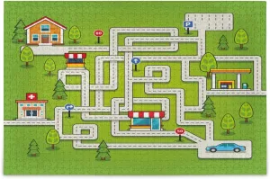 VIKKO Maze Game Road Signs Car Green Puzzle 1000 Piece for Adult Kids, 29.5x19.7 inch, DIY Intelligence Toys at Home