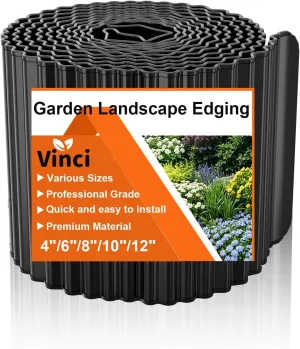 Vinci Garden Landscape Edging Border, 4 Inch x 10 FT Corrugated Sturdy Metal Easy Installation Safe Hemmed Lawn Garden Border Edges for DIY Flower Beds, Pathways and Patio Design (Black)