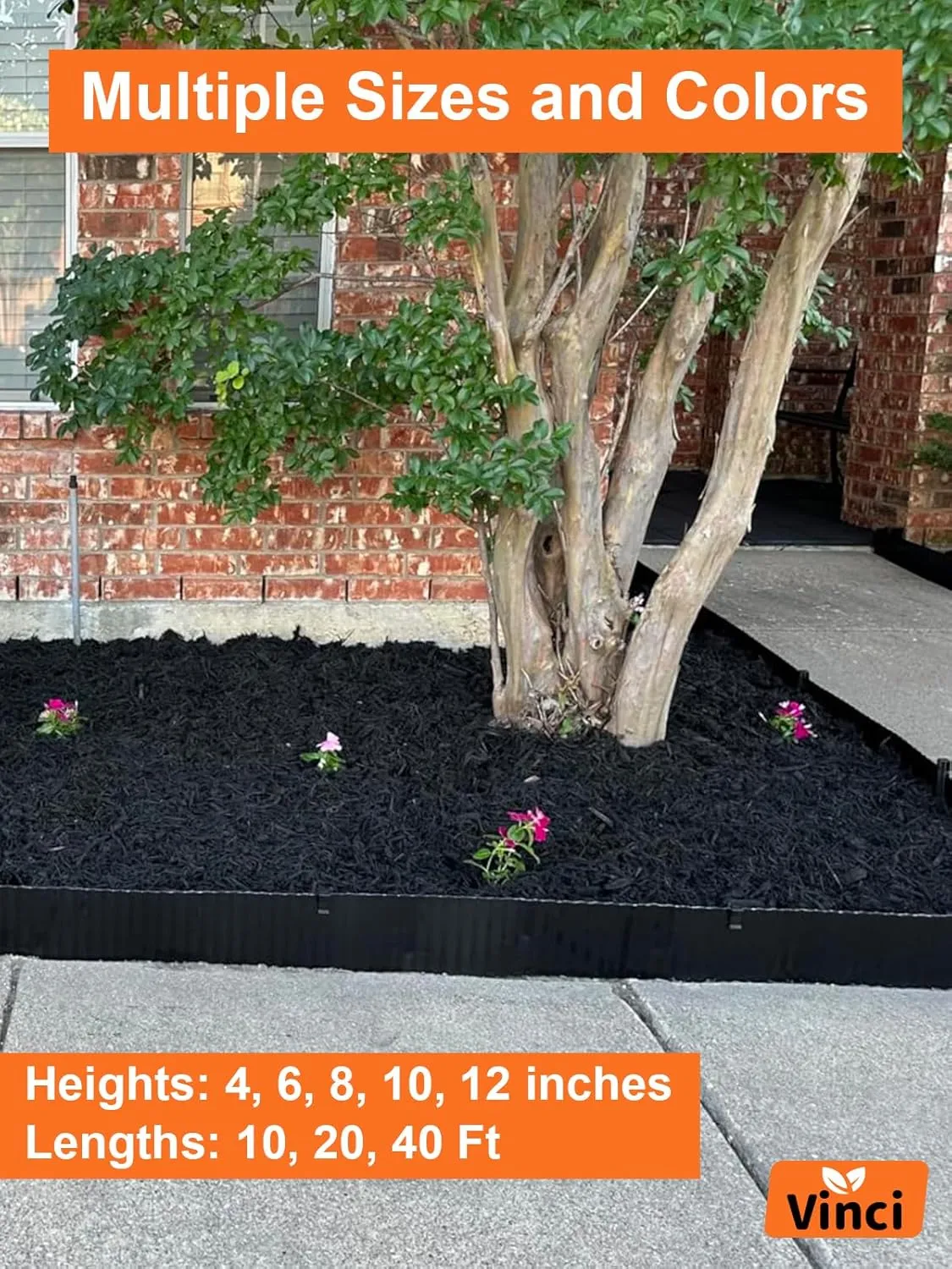 Vinci Garden Landscape Edging Border, 4 Inch x 10 FT Corrugated Sturdy Metal Easy Installation Safe Hemmed Lawn Garden Border Edges for DIY Flower Beds, Pathways and Patio Design (Black)