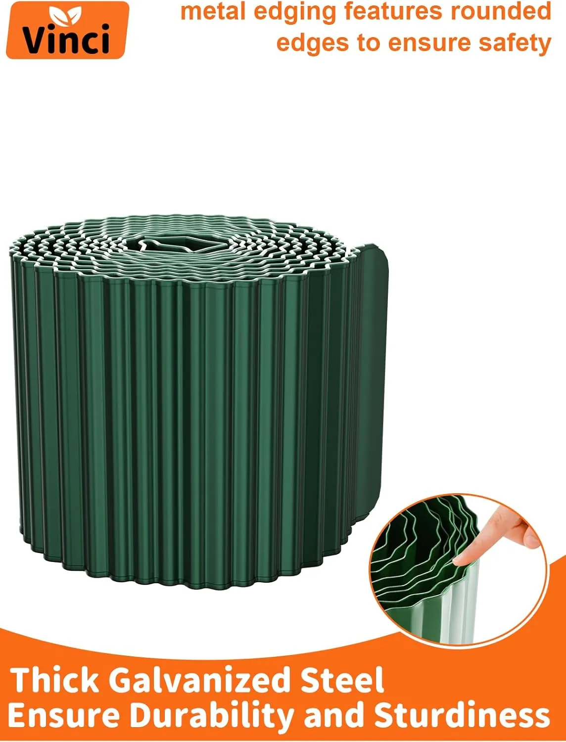 Vinci Garden Landscape Edging Border, 6 Inch x 40 FT Corrugated Sturdy Metal Easy Installation Safe Hemmed Lawn Garden Border Edges for DIY Flower Beds, Pathways and Patio Design (Green)