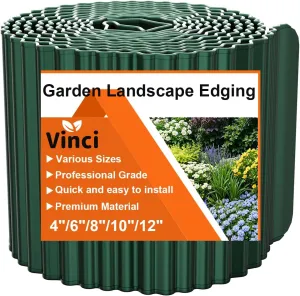 Vinci Garden Landscape Edging Border, 6 Inch x 40 FT Corrugated Sturdy Metal Easy Installation Safe Hemmed Lawn Garden Border Edges for DIY Flower Beds, Pathways and Patio Design (Green)