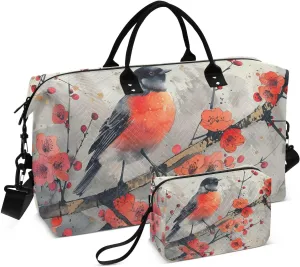 Vintage Bird Branch Duffel Bag for Traveling, Gym Bags with Multiple Interior Pockets for Women Men Toiletry Purse Included 20.5”x 1.9” x 13.8”