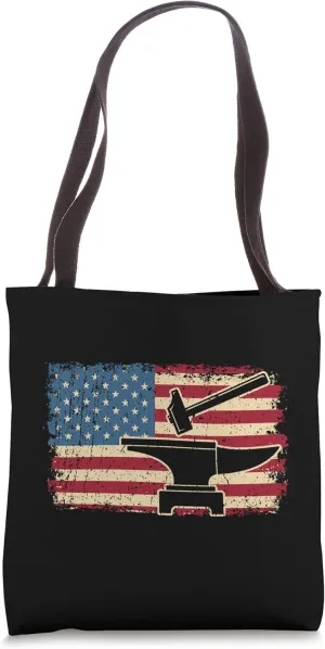 Vintage US Flag Patriotic American Blacksmith Hammer Tote Bag