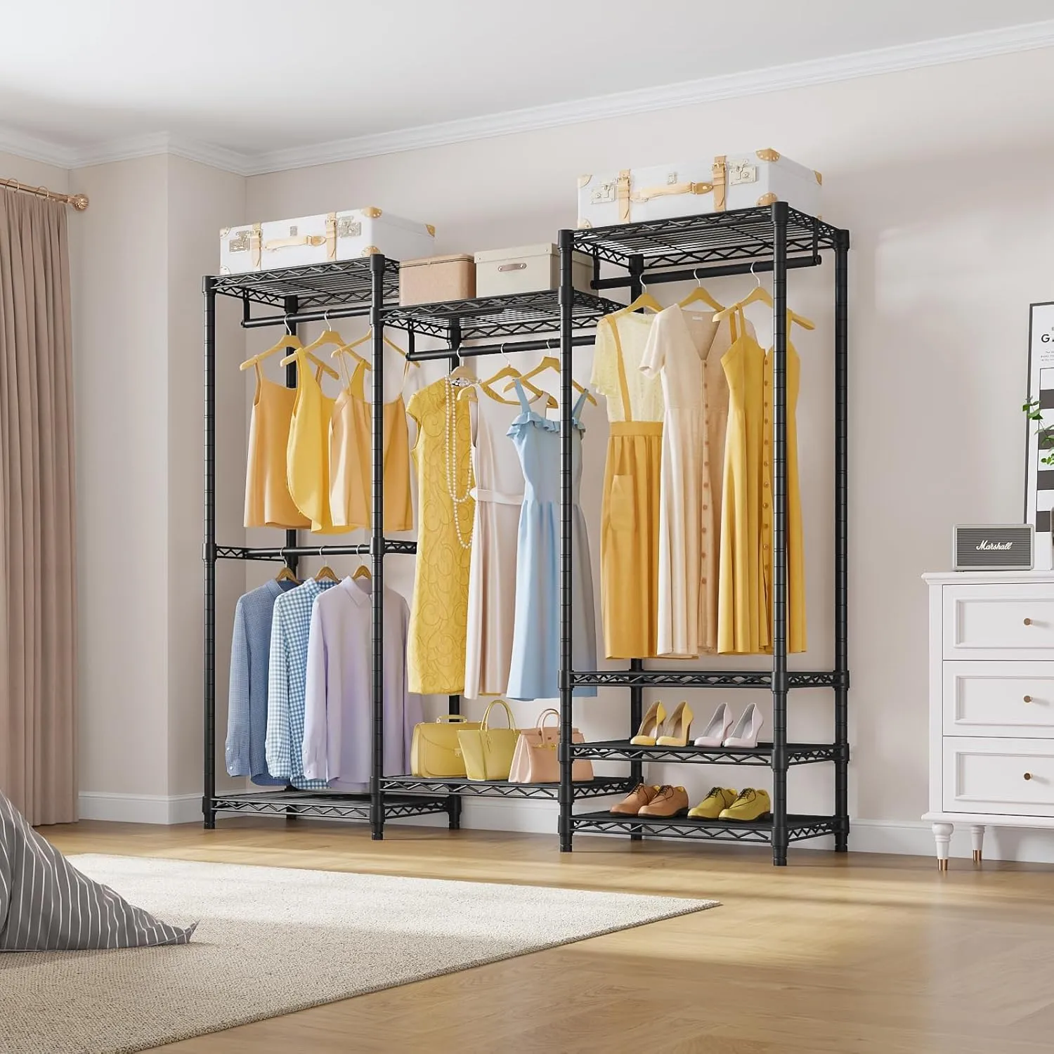 VIPEK V5 Medium Portable Closet Wardrobe Heavy Duty Clothes Rack, Freestanding Closet Metal Clothing Rack with 4 Hang Rods & 8 Shelves, Adjustable Custom Closet Rack, 56.7" Lx15.7 Wx76.4 H, Black