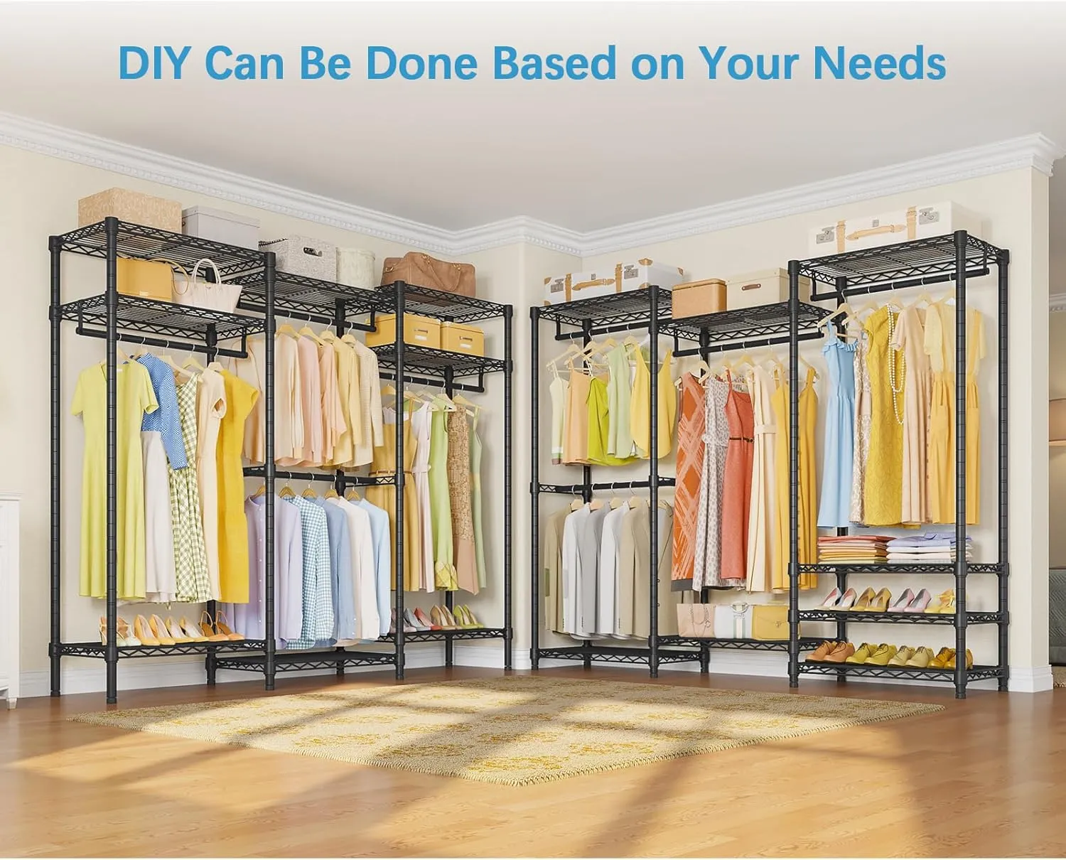 VIPEK V5 Portable Closet Wardrobe Heavy Duty Clothes Rack, Freestanding Clothing Rack with 4 Hang Rods & 8 Shelves, Adjustable Closet Racks, 68.9" L x 15.7" W x 76.4" H, Max Load 890LBS, Black