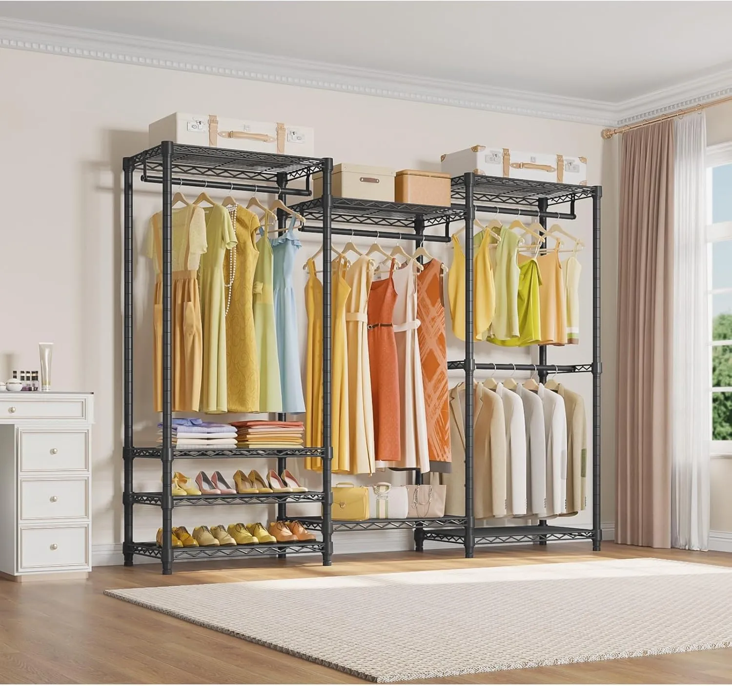 VIPEK V5 Portable Closet Wardrobe Heavy Duty Clothes Rack, Freestanding Clothing Rack with 4 Hang Rods & 8 Shelves, Adjustable Closet Racks, 68.9" L x 15.7" W x 76.4" H, Max Load 890LBS, Black