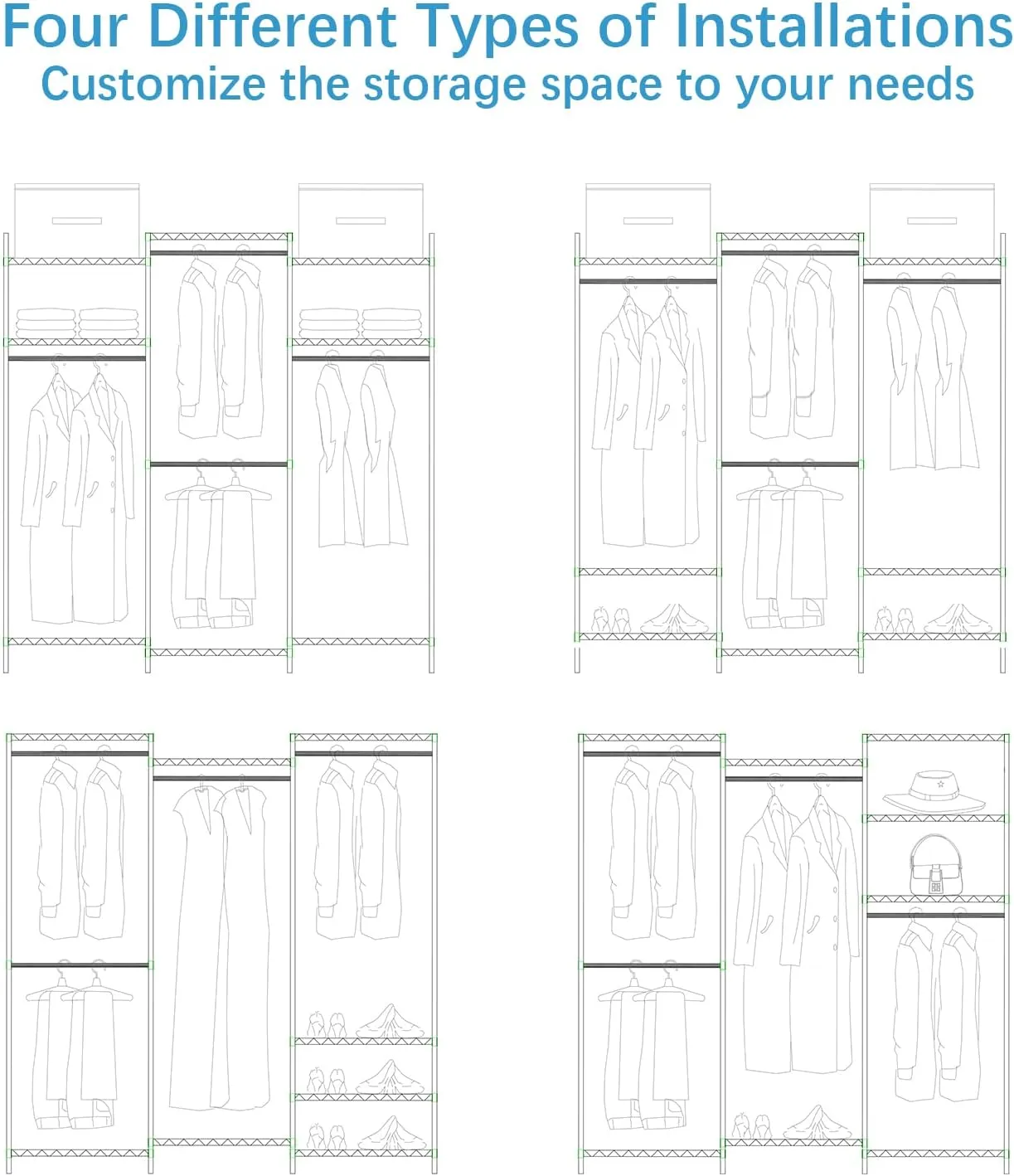 VIPEK V5 Portable Closet Wardrobe Heavy Duty Clothes Rack, Freestanding Metal Clothing Racks Custom Closet Racks with 8 Adjustable Shelves, 68.9" Lx15.7 Wx76.4 H, Max Load 890LBS, Gold
