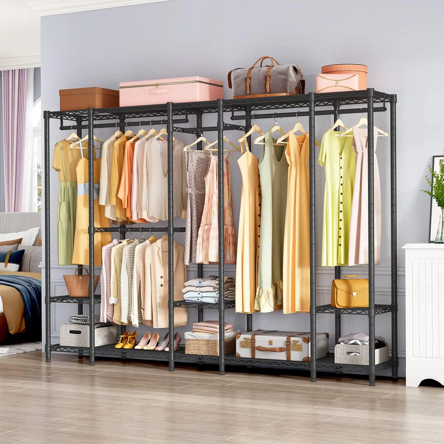 VIPEK V50 Extra Large Portable Closet Rack Bedroom Armoire Freestanding Wardrobe Closet, Heavy Duty Clothes Rack Multi-Functional Metal Clothing Rack for Hanging Clothes, Max Load 1300lbs, Black