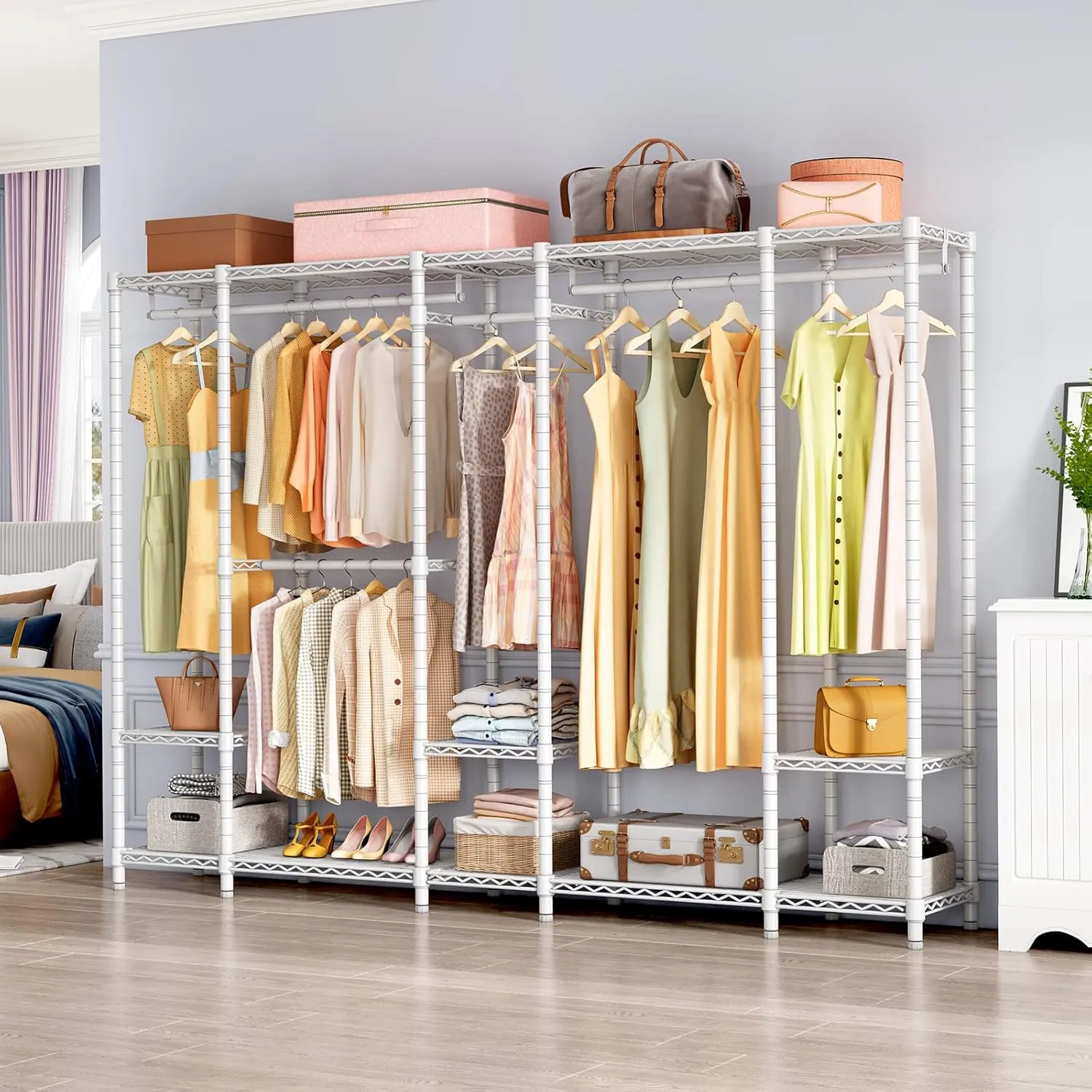 VIPEK V50 Extra Large Portable Closet Rack Bedroom Armoire Freestanding Wardrobe Closet, Heavy Duty Multi-Functional Metal Clothing Rack for Hanging Clothes, Max Load 1300lbs, White