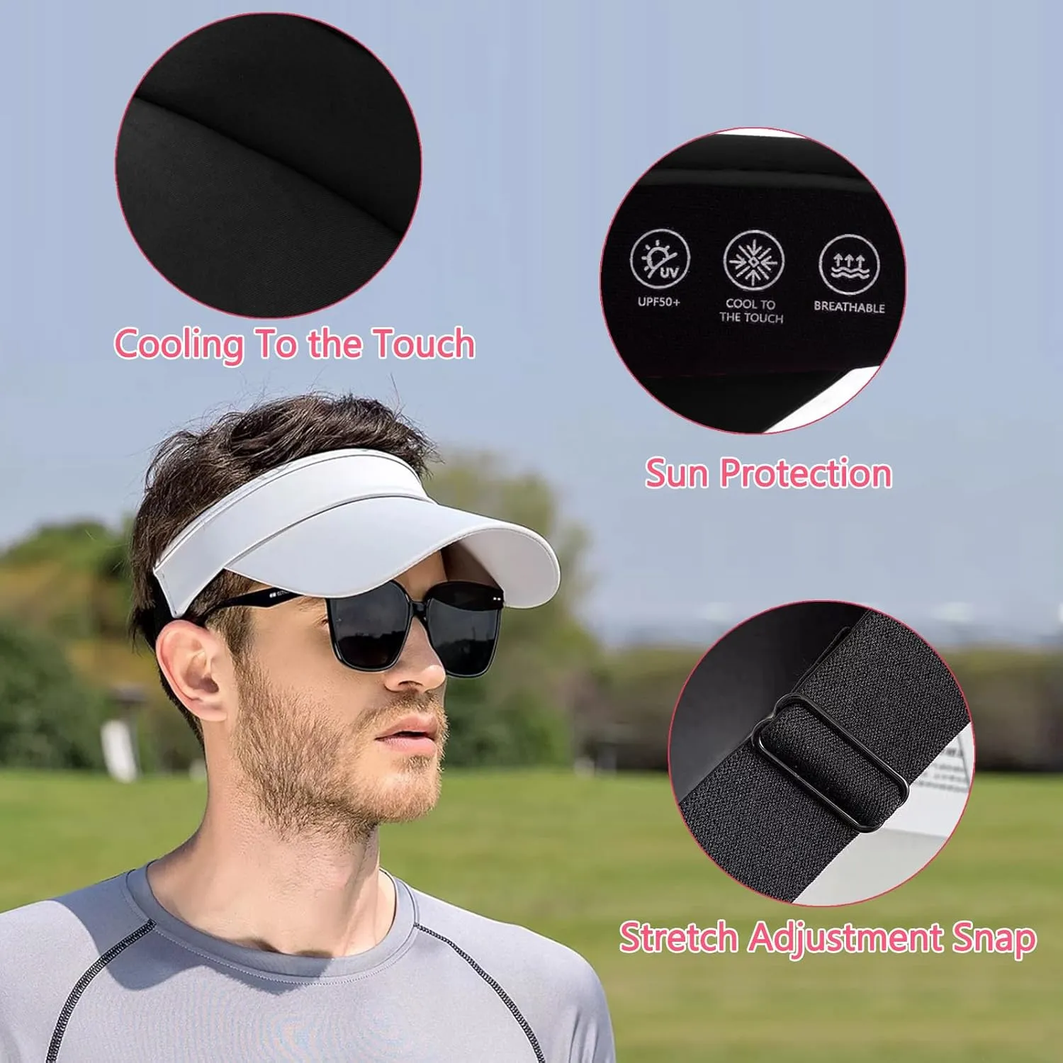 Visor Hats for Women/Men Sun Protection UPF 50  Wide Brim Sport Hats Adjustable Empty Top Cap for Golf, Running