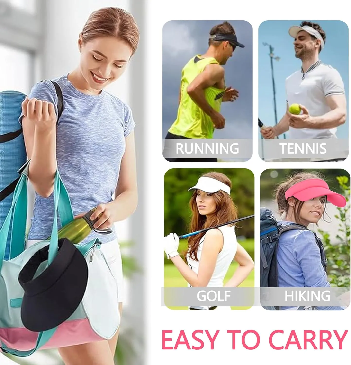 Visor Hats for Women/Men Sun Protection UPF 50  Wide Brim Sport Hats Adjustable Empty Top Cap for Golf, Running