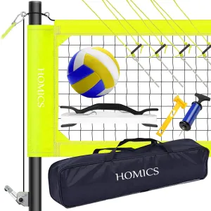 Volleyball Net Set with Winch System, Outdoor Volleyball Net for Backyard Professional Heavy Duty Volleyball Net Set Including Poles, Volleyball, Pump, Hammer, Boundary Line and Carrying Bag