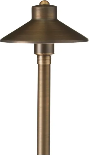 VOLT 15-Pack 12V Cast Brass Flat Hat Path Lights (7" Shade, 24" Tall) for Low Voltage Landscape Lighting on Outdoor Pathway, Walkway, Garden, Driveway or Patio
