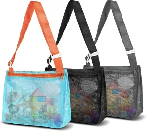 VOROLO 3PCS Mesh Beach Bag for Holding Toys,Sand Towels Tote for Kids Seashell Collecting,Shell Bags for Children Picnic,Swimming Accessories for Boys and Girls