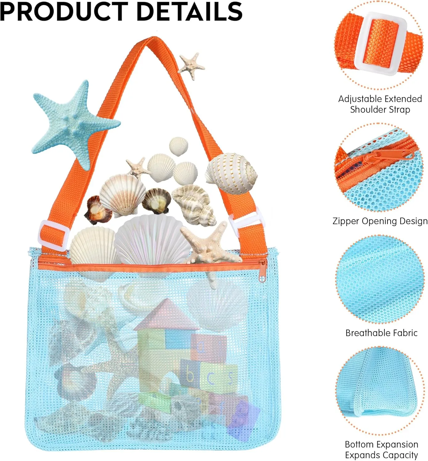 VOROLO 3PCS Mesh Beach Bag for Holding Toys,Sand Towels Tote for Kids Seashell Collecting,Shell Bags for Children Picnic,Swimming Accessories for Boys and Girls
