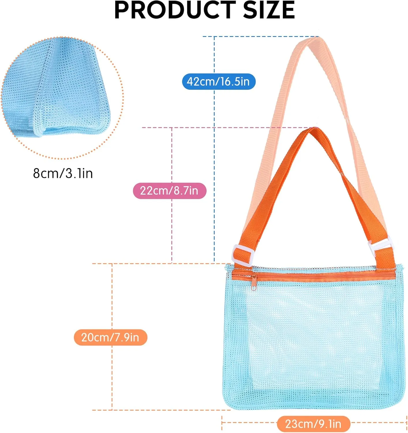 VOROLO 3PCS Mesh Beach Bag for Holding Toys,Sand Towels Tote for Kids Seashell Collecting,Shell Bags for Children Picnic,Swimming Accessories for Boys and Girls
