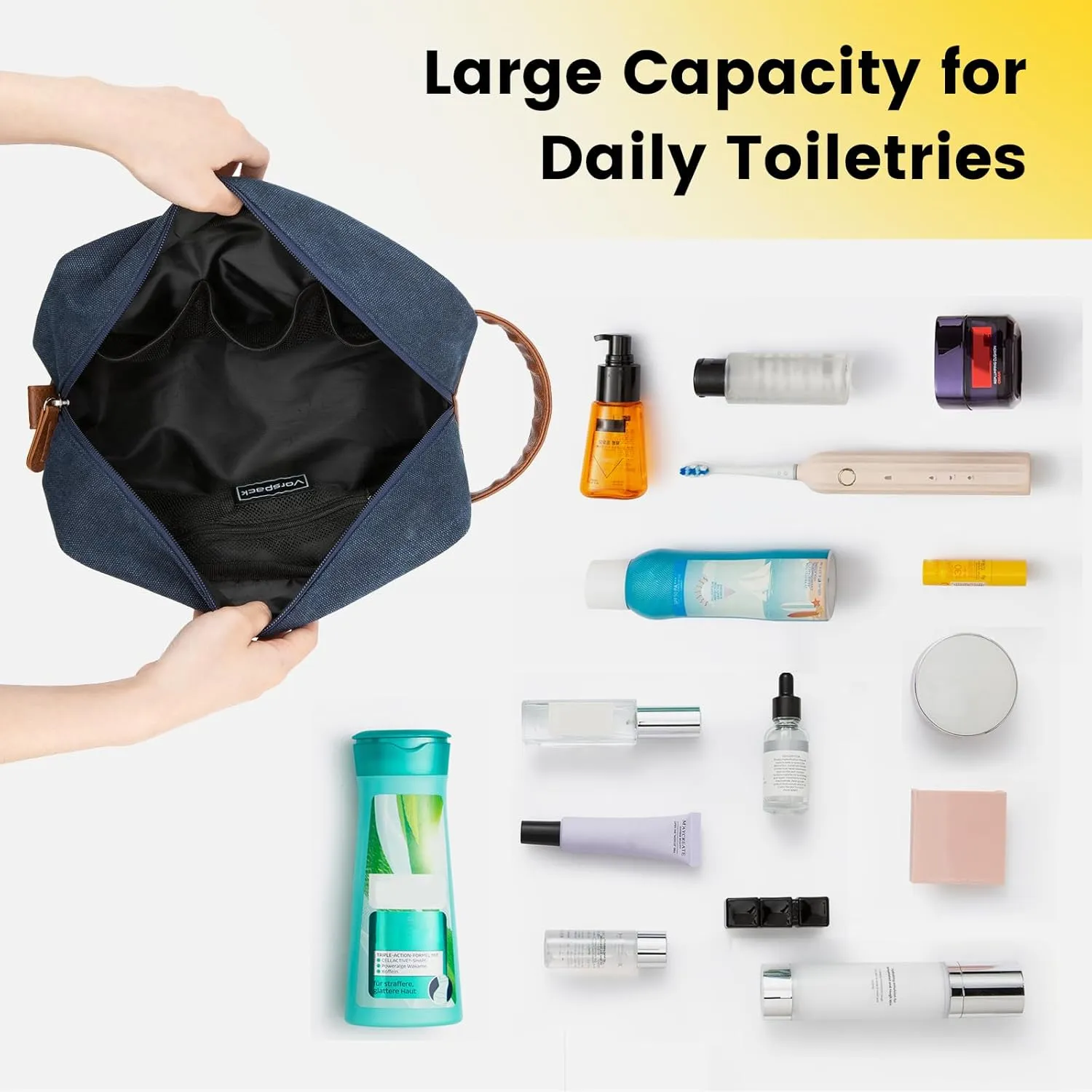Vorspack Toiletry Bag Hanging Dopp Kit for Men Water Resistant Canvas Shaving Bag with Large Capacity for Travel - Navy Blue