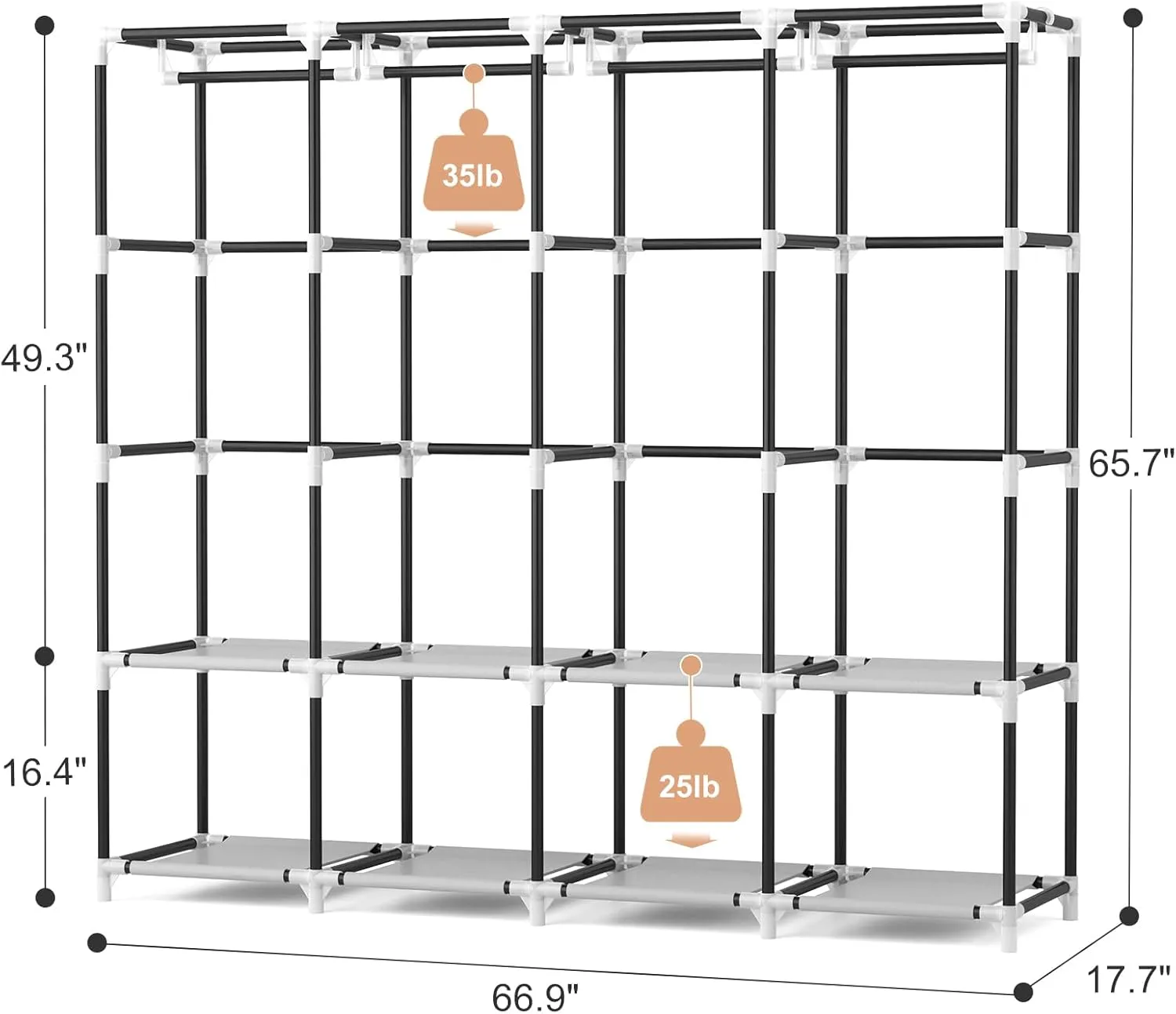 VTRIN Portable Closet for Hanging Clothes 67 Inch Wide Large Capacity Portable Wardrobe Closet with Cover, 4 Storage Shelves and 4 Hanging Rod Sturdy Free Standing Closet for Bedroom, Grey