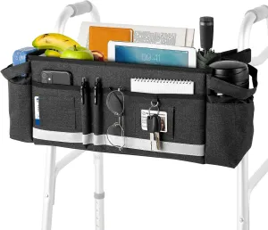 Walker Basket with Cup Holder - Senior Walker Accessories for Rollator Walkers (Black)