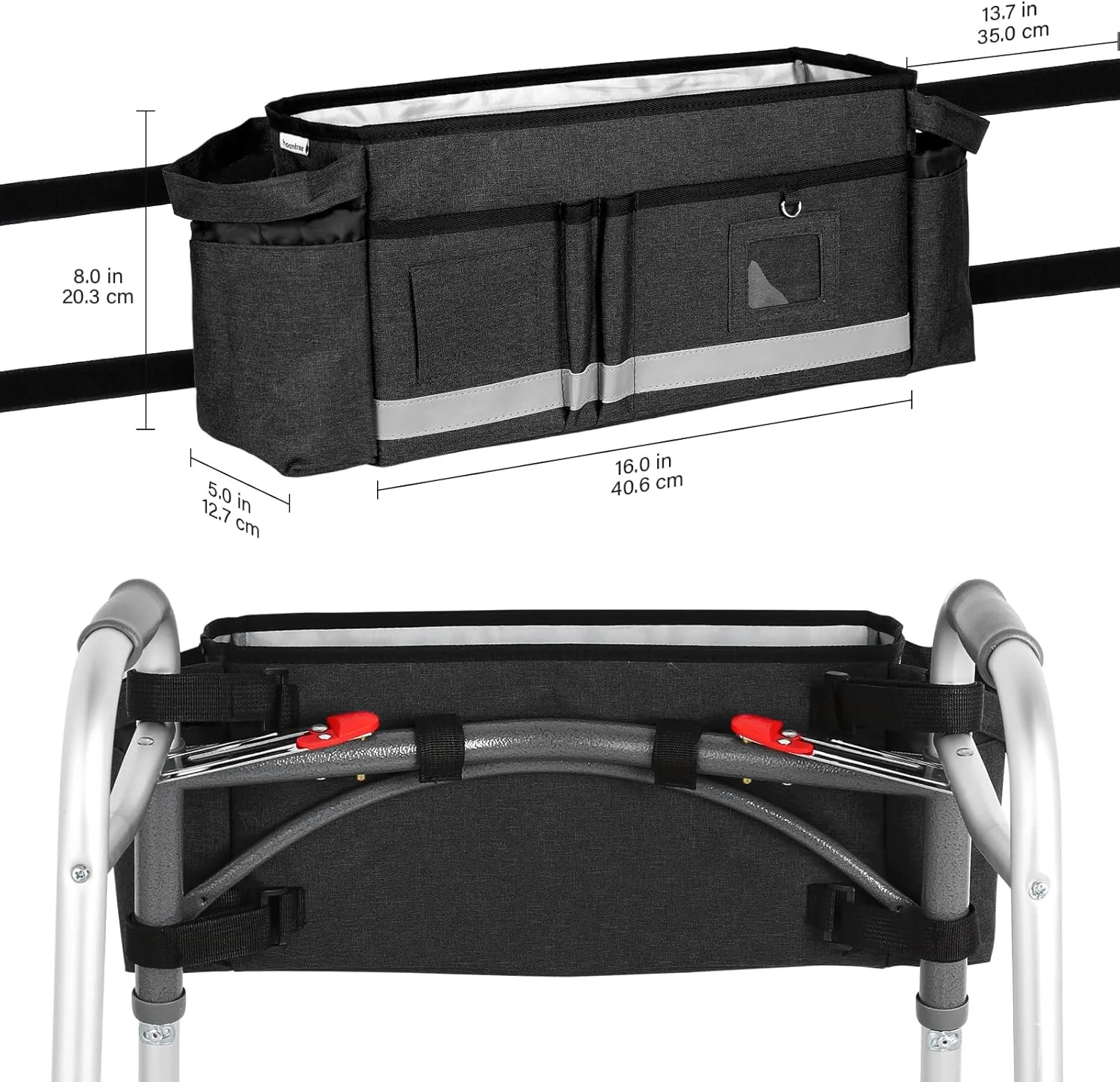 Walker Basket with Cup Holder - Senior Walker Accessories for Rollator Walkers (Black)